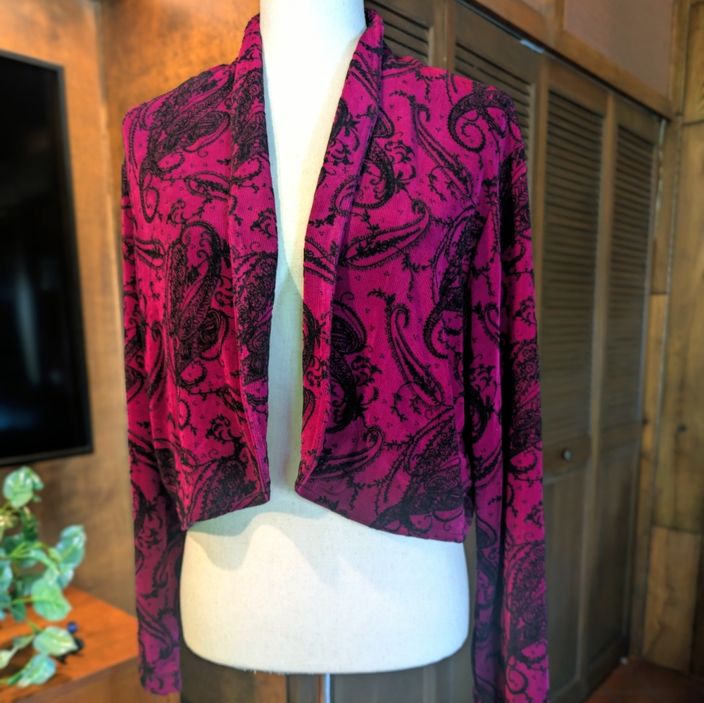 Slinky Brand - Bolero Blazer - Burgundy/Black - Large - EUC